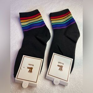 Socks, Women’s Black Socks with Rainbow Stripes. New